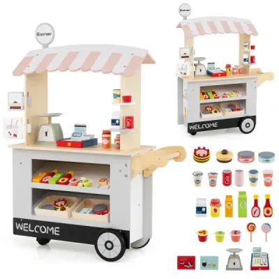 Troleibuze pentru copii din lemn pe 3 roti cu camion de checkout pentru copii de la 3 J. Grey