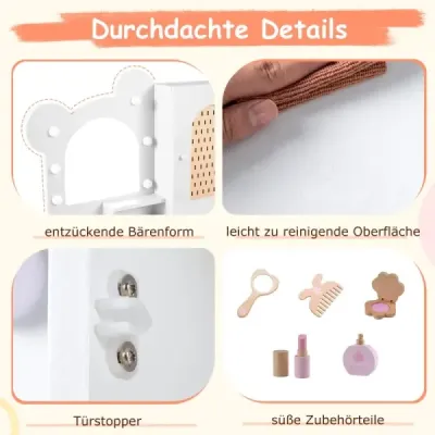 Masă de machiaj pentru copii cu luminare Princess machiaj tabel & scaun Setat cu 5 sertare si 2 compartimente Alb