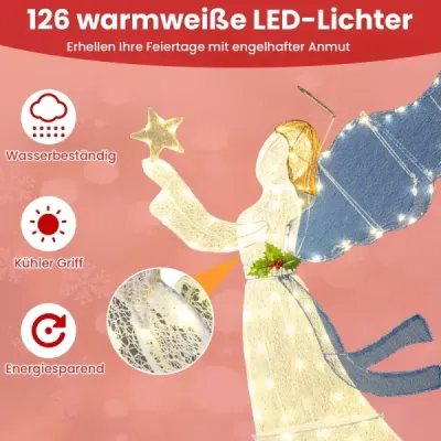 152 cm iluminat înger Crăciun decorare 3D înger pre-lit cu aripi halo