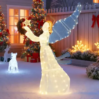 152 cm iluminat înger Crăciun decorare 3D înger pre-lit cu aripi halo