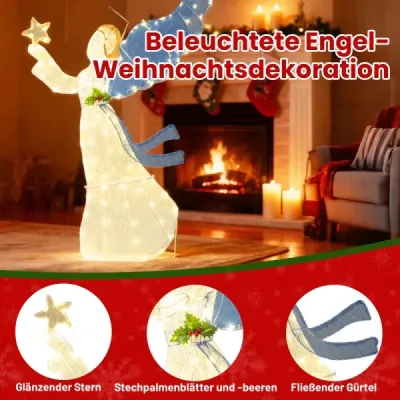 152 cm iluminat înger Crăciun decorare 3D înger pre-lit cu aripi halo