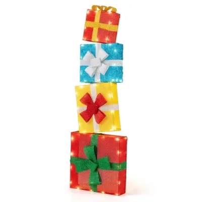 120 cm iluminat cutii cadou 2D Crăciun decor set cu lumini LED 4 stivuite Crăciun cutii cadou Multicolor