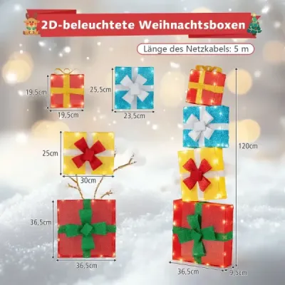 120 cm iluminat cutii cadou 2D Crăciun decor set cu lumini LED 4 stivuite Crăciun cutii cadou Multicolor