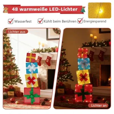 120 cm iluminat cutii cadou 2D Crăciun decor set cu lumini LED 4 stivuite Crăciun cutii cadou Multicolor