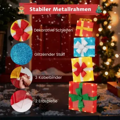 120 cm iluminat cutii cadou 2D Crăciun decor set cu lumini LED 4 stivuite Crăciun cutii cadou Multicolor