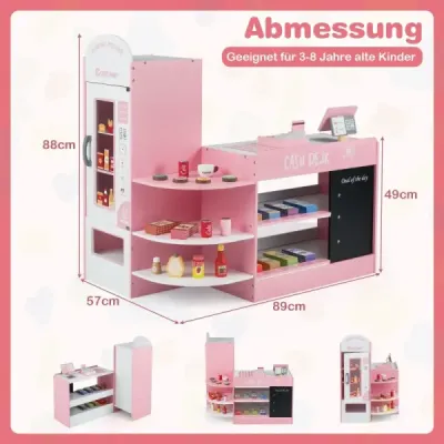 Copii supermarket Playset cu Cash & POS Machine & Sales Machine & Table Rosa