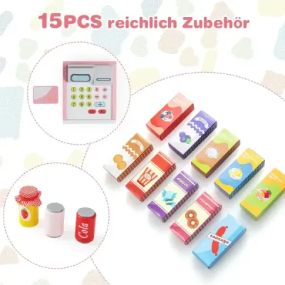Copii supermarket Playset cu Cash & POS Machine & Sales Machine & Table Rosa