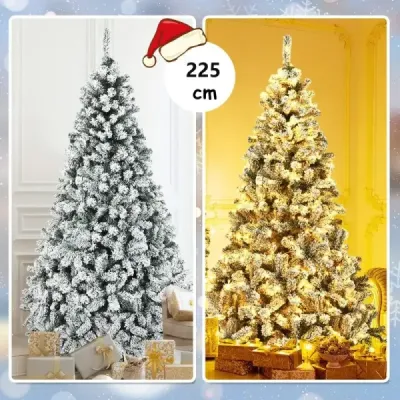 Costway 225cm Brad artificial de Craciun cu zapada si incalzire alb LED-uri Christbaum PVC Ace