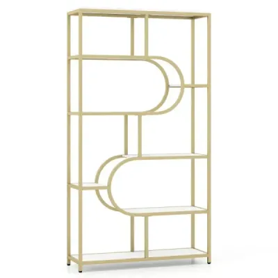 5 etaje bibliotecă cu rafturi deschise Stand raft Display raft alb & aur