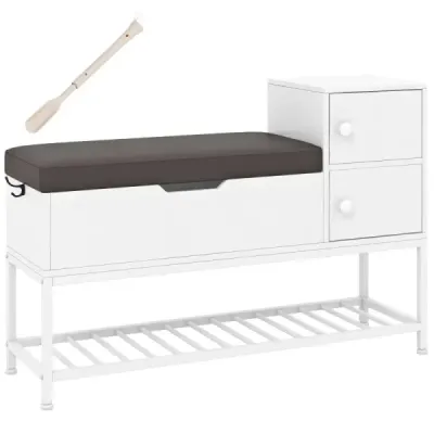 banc de pantofi cu capac balamale & Scaun & 2 Uși Dulap pantofi 100 x 30 x 68 cm