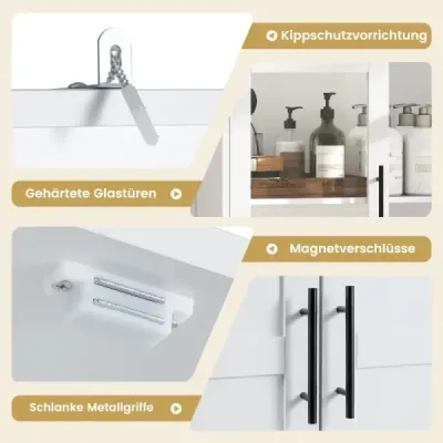Dulap Besen cu 2 cârlige și uși din sticlă Cabinet multifuncţional din lemn