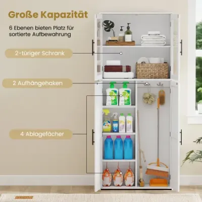 Dulap Besen cu 2 cârlige și uși din sticlă Cabinet multifuncţional din lemn