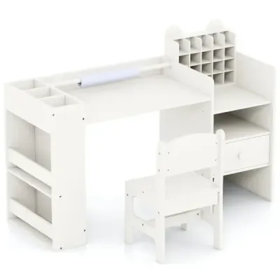 Copii Set birou & scaun cu Holder rola de hârtie detaşabil Maltish alb