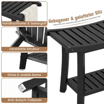 Banc duș scaun duș impermeabil cu scaun curbat 60,5 x 34 x 48 cm Negru
