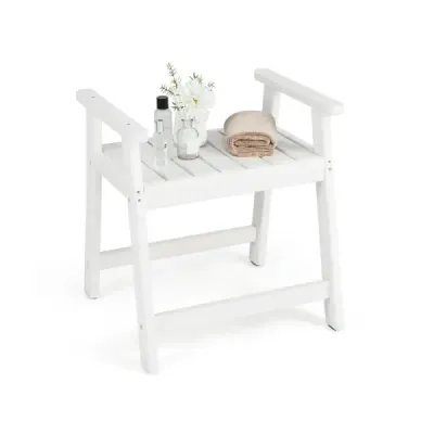Banc de duș cu brațe Scaun de baie pentru duş Banc de baie impermeabilă Alb 58 x 52 x 61.5 cm