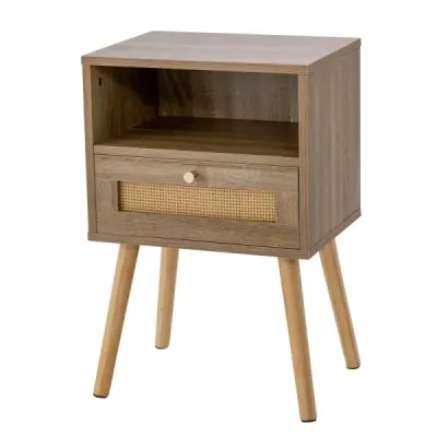 Masa de noapte cu ornament rattan masa laterala mica in stil Boho cu natura sertar