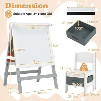 sevalet pentru copii cu scaun inaltime masa reglabila pentru copii cu tabla & Whiteboard gri