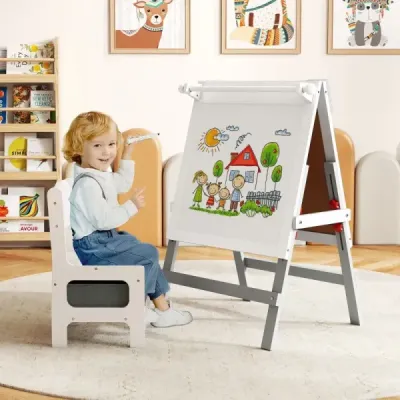 sevalet pentru copii cu scaun inaltime masa reglabila pentru copii cu tabla & Whiteboard gri