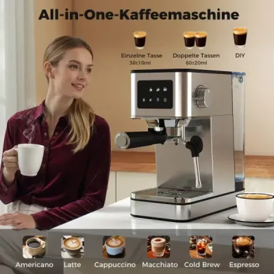 Masina de screening cu spumă de lapte 20 Bar Espresso Masina cu touchscreen & 17 L rezervor de apă detaşabil argint