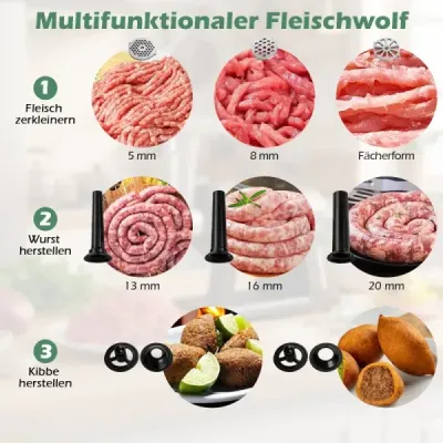 tocator de carne electric 2000W mașină de carne tocată cu 3 conducte de umplere cârnați 3 discuri perforate