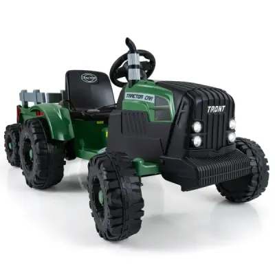 24V copii tractor electric cu remorcă vehicul electric cu control de la distanță remorcă verde închis