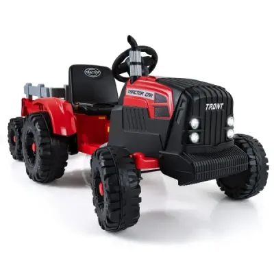 24V copii tractor electric cu remorcă electrică cu remorcă demontabilă roșu control la distanță