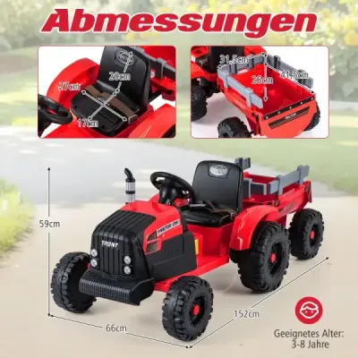 24V copii tractor electric cu remorcă electrică cu remorcă demontabilă roșu control la distanță