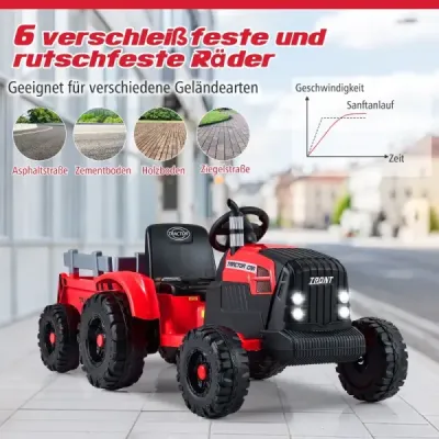 24V copii tractor electric cu remorcă electrică cu remorcă demontabilă roșu control la distanță