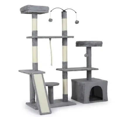 Scratch cu Design Turnable Cat Tree cu Cat Cave & Rampe Alpinism copac Hellgrau