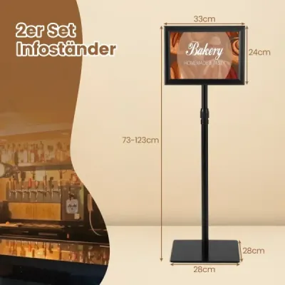 A4 Infostand 2er-Pack stand de afișare cu bază grea cadru de metal Robust negru