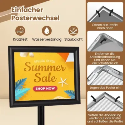 A4 Infostand 2er-Pack stand de afișare cu bază grea cadru de metal Robust negru