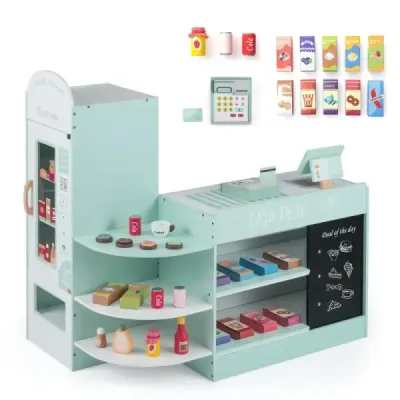 Copii Supermarket Playset cu Cash & POS Machine & Sales Machine & Mese Mint Green