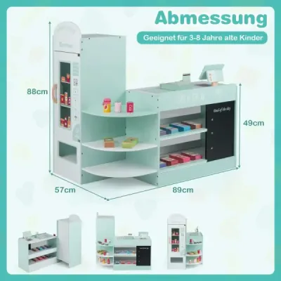 Copii Supermarket Playset cu Cash & POS Machine & Sales Machine & Mese Mint Green
