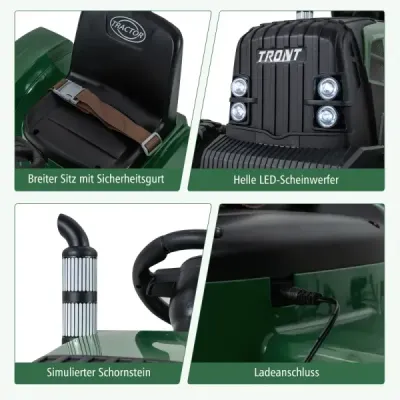24V copii tractor electric cu remorcă vehicul electric cu control de la distanță remorcă verde închis