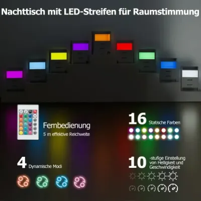 Masa de pat cu lumini LED & compartiment de stocare stație de încărcare Alb 45 x 35 x 60 cm