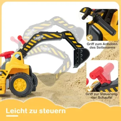 Excavator electric jucărie cu spațiu de stocare & corn & efecte sonore & coș de baschet pliabil