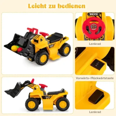 Excavator pentru copii electrice cu spațiu de depozitare ascuns & Baschet coș 84 x 35 x 43 cm galben