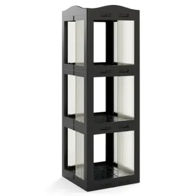 3 etaje bookcase 360° suport rotatable cu pad picior non-alunecare rack de stocare pliabil Black