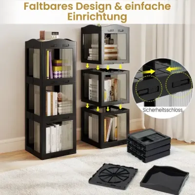 3 etaje bookcase 360° suport rotatable cu pad picior non-alunecare rack de stocare pliabil Black