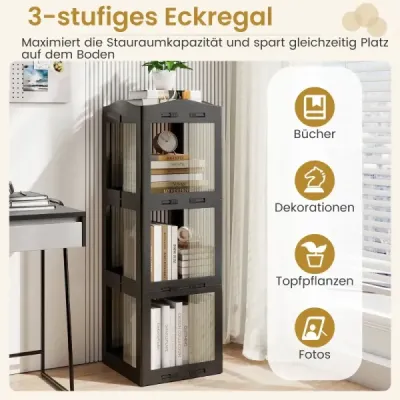 3 etaje bookcase 360° suport rotatable cu pad picior non-alunecare rack de stocare pliabil Black