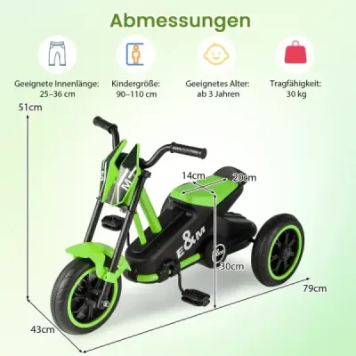Biciclete pentru copii cu 3 roți robuste și pedale picior pentru copii biciclete verde