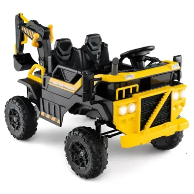 24V Excavator electric pentru copii cu 4WD & telecomanda Vehicul de constructii de 3 ani galben