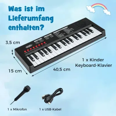 Kids Piano Keyboard 37 Keys Portable E-Pian cu 8 Rhythms 8 Tone Culori & 22 Demos Black