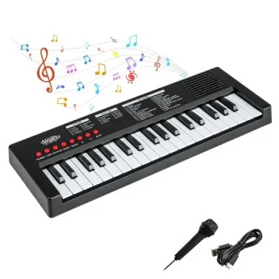 Kids Piano Keyboard 37 Keys Portable E-Pian cu 8 Rhythms 8 Tone Culori & 22 Demos Black
