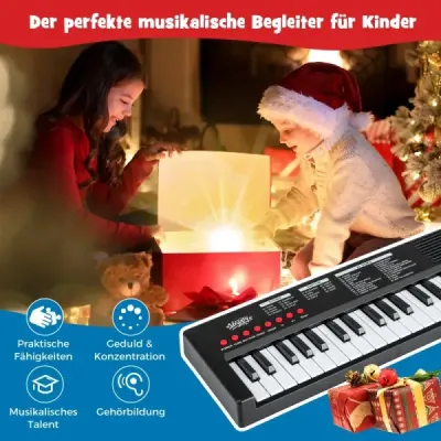Kids Piano Keyboard 37 Keys Portable E-Pian cu 8 Rhythms 8 Tone Culori & 22 Demos Black