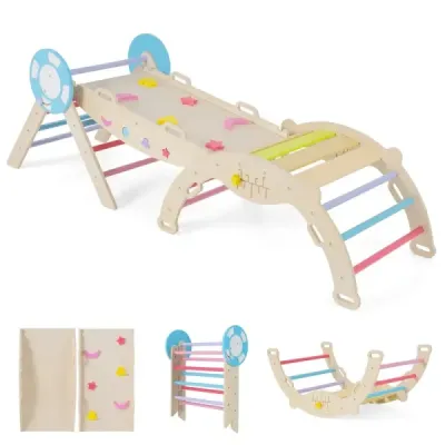 3 Set Schelă de căţărare cu diapozitiv & Arc de urcare & bloc de construcţii Set abre pliante triunghi de urcare Multicolor