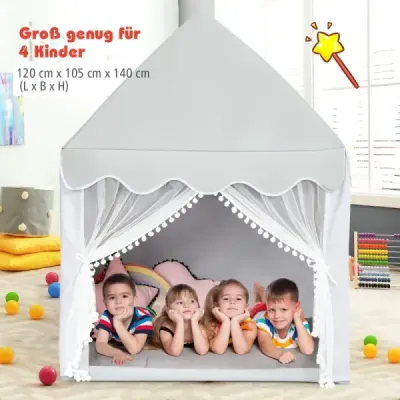 Detský domček na hranie Domček na hranie s rámom z masívneho dreva a bavlneným matracom 120 x 105 x 140 cm Sivá
