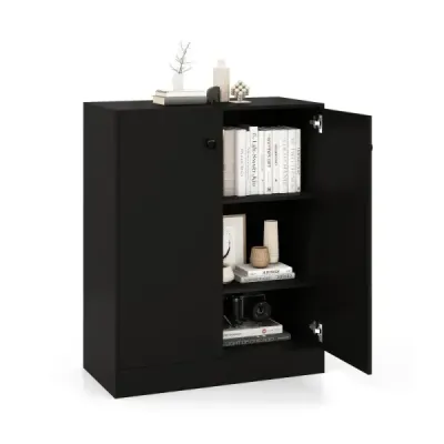 Sideboard modern freestanding podea dulap cu protecţie coridor înclinat cu rafturi reglabile 72 x 34 x 85,5 cm Negru