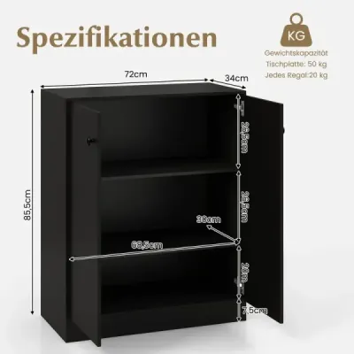 Sideboard modern freestanding podea dulap cu protecţie coridor înclinat cu rafturi reglabile 72 x 34 x 85,5 cm Negru