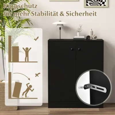Sideboard modern freestanding podea dulap cu protecţie coridor înclinat cu rafturi reglabile 72 x 34 x 85,5 cm Negru